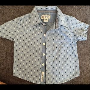 Penguin boys button up t-shirt, blue/white, 12M